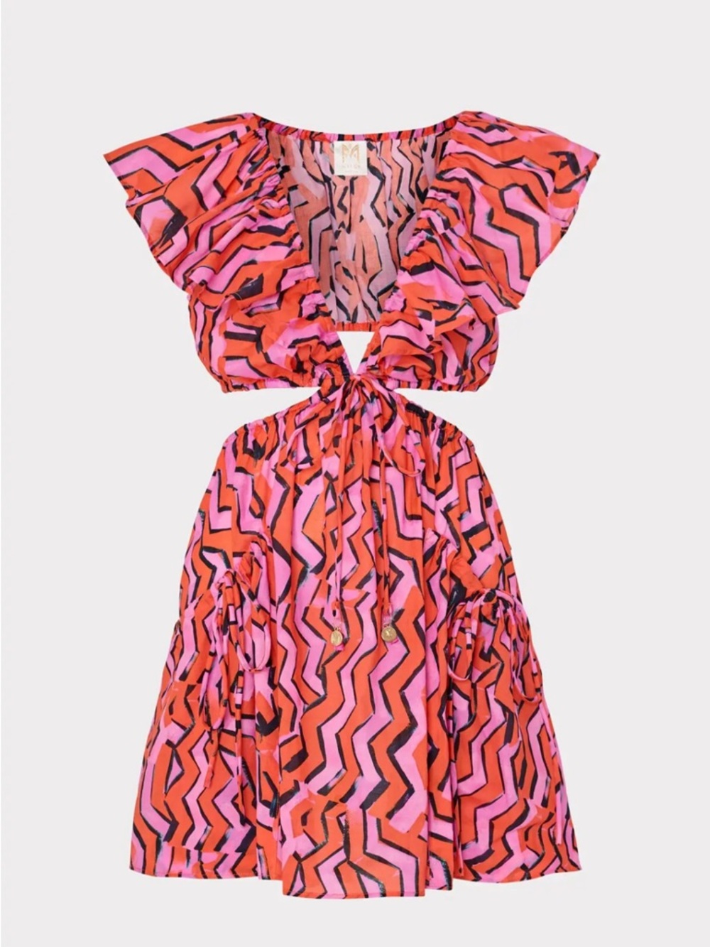 Milly Coral Multi Painted Chevron Cotton Top